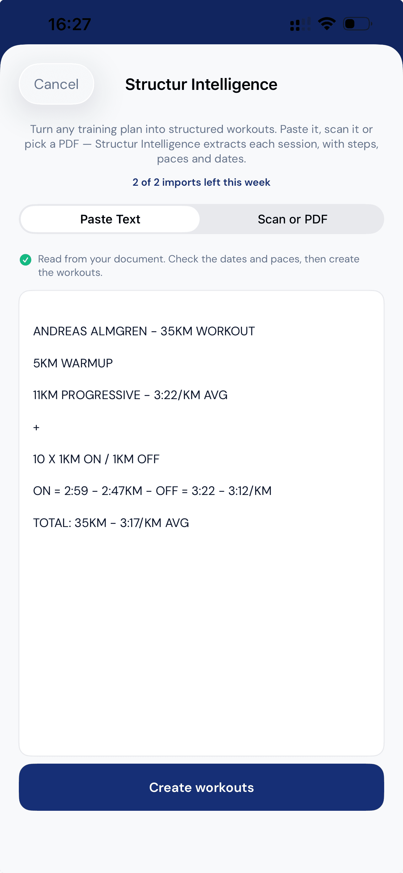 A training session pasted in as plain text